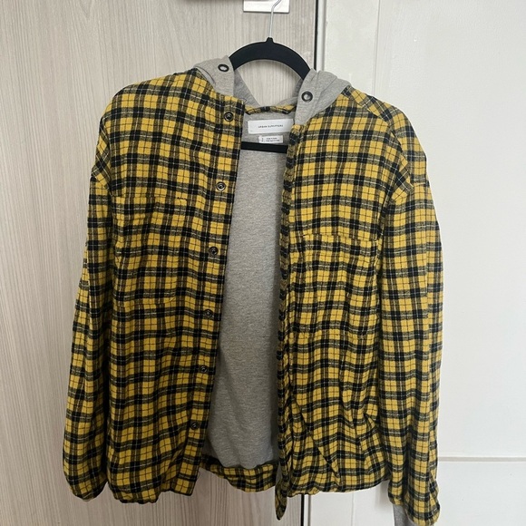 Urban Outfitters Tops - Urban Outfitters yellow plaid hoodie zip up jacket, size small